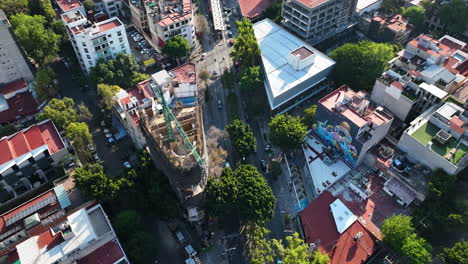 Mexico-City-Aerial-Drone-at-Magic-Hour,-Birds-Eye,-Construction