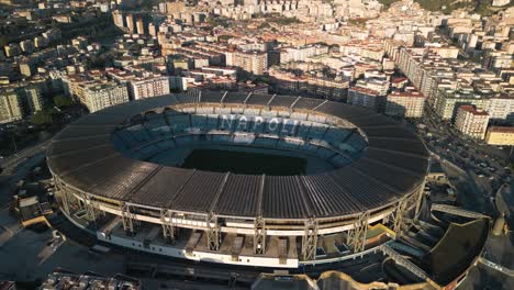 Amazing-Aerial-View-Above-Diego-Armando-Maradona-Stadium-in-Naples,-Italy