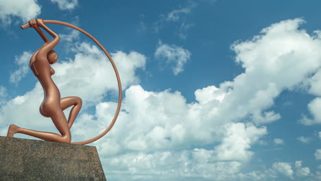 Timelapse-of-Iracema-statue,-at-sunset,-Fortaleza,-Ceara,-Brazil