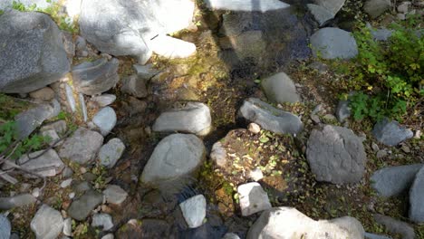Entspannendes-Naturwasser,-Das-über-Felsen-Fließt-–-Von-Oben-Ein-Bach,-Der-Durch-Die-Felsen-Fließt