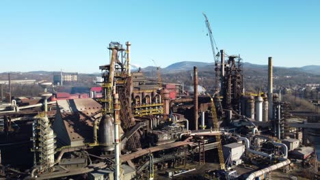 Aerial-View-Of-Historical-Ironworks-Factory-In-Trinec,-Czech-Republic