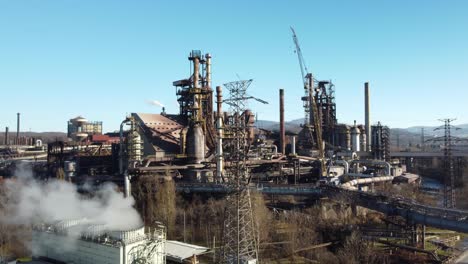 Steel-Works-Factory-With-Smoke-Emissions-From-Chimneys