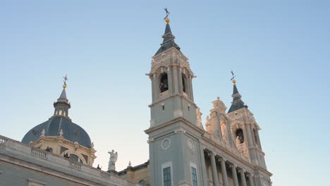 View-of-the-Roman-Catholic-Almudena-Cathedral-and-its-dome,-completed-and-consecrated-in-1993-by-Pope-John-Paul-II-in-Madrid,-Spain