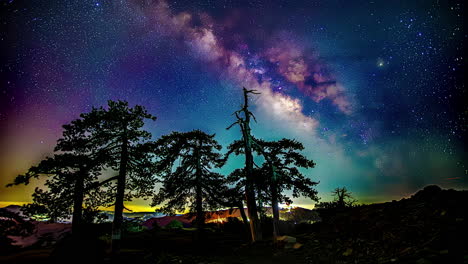 Colorful-Milky-Way-timelapse-on-a-dark-night-sky-above-the-campsite