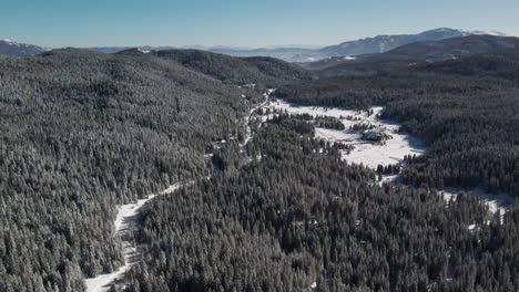 Kurvenreiche-Straße-Mit-Schnee-Bedeckt-Durch-Einen-Wald