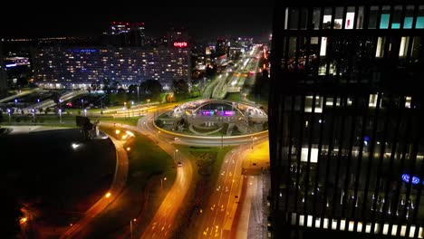 Aerial-Viev-of-Night-Cityscape-with-Illuminated-Streets-of-Katowice-City