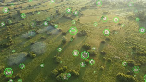 Animated-environmental-protection-icons-and-symbols-above-countryside-fields