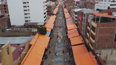 Flyover-parade-route-street-during-Carnival-celebration,-Oruro-Bolivia