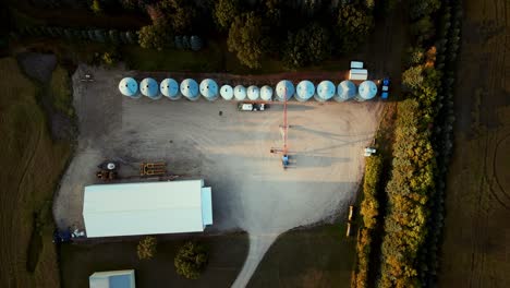 A-Top-Down-Overhead-Aerial-Drone-Shot-of-a-Small-Agriculture-Farm-Property-in-a-Rural-Canadian-Town