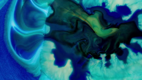 Tinte-Visual-De-Tinta-Azul-Del-Océano,-Inspirado-En-El-Mar,-Chorro-De-Color-Verde-Que-Se-Extiende