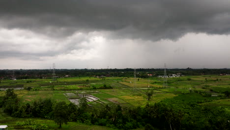Campo-De-Arroz-De-Bali-Durante-La-Temporada-De-Lluvias-Con-Nubes-Oscuras-En-Indonesia