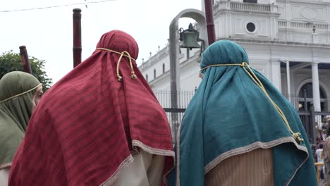 Actors-Dressed-as-Shepherds-Outside-of-Church-on-Good-Friday-Crucifixion-Reenactment