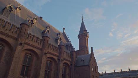 European-dutch-castle-palace-cathedral-chapel-in-the-Netherlands-Holland-in-the-Hague-city-town-with-traditional-authentic-architecture-and-cinematic-scenery-walkthrough-view