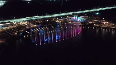 Establishing-Shots-where-large-colorful-fountain-show-and-laser-show-in-Rajkot-wonderful-evening-show