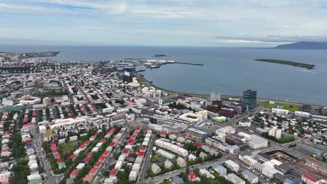 Drone-Shot,-Flying-Above-Reykjavik-Iceland