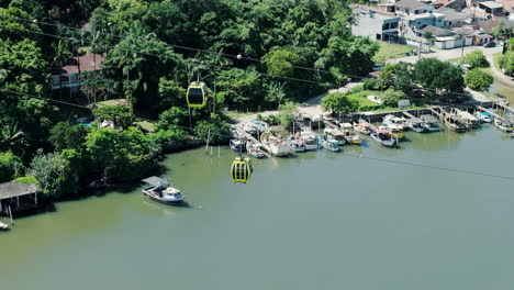 Cable-cars-in-Camboriú,-fully-operational,-offering-panoramic-views-of-the-vibrant-cityscape-and-the-stunning-coastline