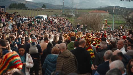 Careto-Parade-Engulfs-Podence-Streets,-Portugal