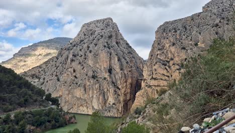 Timelapse-of-Caminito-del-Rey-with-fast-Moving-Clouds,-Malaga,-Spain