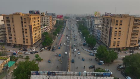 Drone-bird's-eye-view-of-the-shahrah-e-faisal-karachi-road-in-karachi