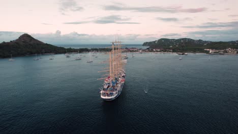 Aerial-view-of-classic-yacht,-Royal-Clipper,-in-St