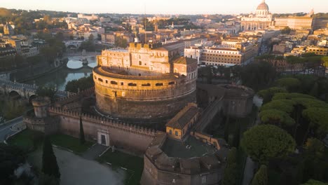 Amazing-Aerial-View-Above-Castel-Sant'Angelo-Reveals-St-Peter's-Basilica-at-Sunrise
