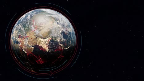 Asiatischer-Kontinent-Erde,-Grenze-Des-Weltraums-Und-Rote-Fremdkörper