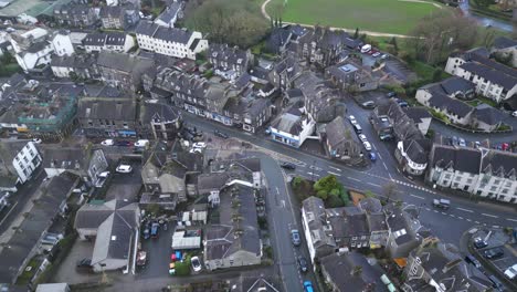 Aerial-Drone-View-Of-Windermere-Town-Centre-In-Lake-District,-Cumbria,-England,-UK