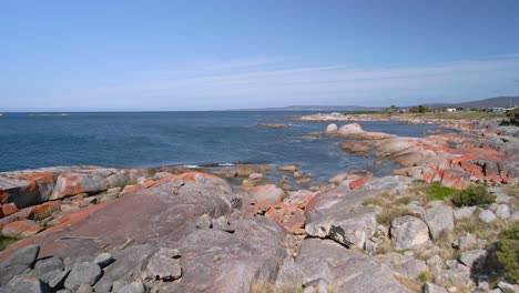 Küste-Der-Bay-Of-Fires-Mit-Orangefarbenen-Granitfelsen-Und-Blauem-Meer-In-Tasmanien,-Australien