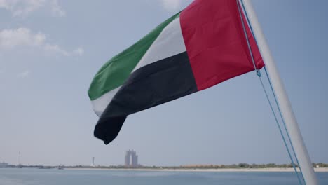 United-Arab-Emirates-Country-Flag-Waving-on-Boat-Pole,-Close-Up