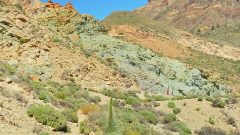Pan-of-Hilly-Terrain-National-Park-Nature-South-Europe-in-Tropical-Climate,-National-Park-Teide-in-Tenerife
