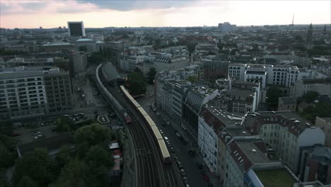 Drone-view-of-trains-at-S-Hackescher-Markt-station-Berlin-Germany