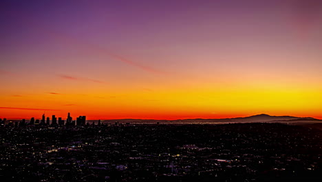 Time-Lapse,-Sunset-and-Night-Over-Los-Angeles-California-USA,-Colorful-Sky-and-City-Lights