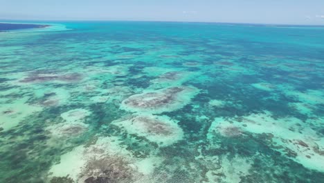 Aerial-view-coral-reef-tropical-caribbean-sea,-turquoise-water