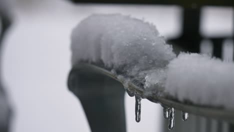 Carámbanos-Goteando-Sobre-La-Silla-Y-Nieve-Cayendo