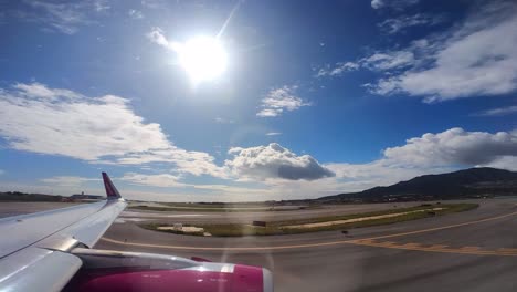 Wizz-Air-Plane-Take-Off-From-Spain,-Time-Lapse,-Fast-Moving-Clouds