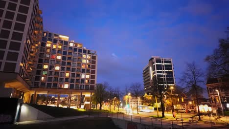 Timelapse-of-high-park-apartment-building-on-buzy-street-in-Arnhem-city-Netherlands