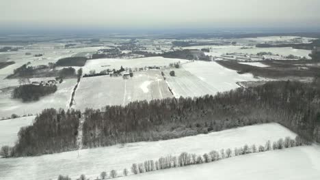 Campos-Y-Bosques-En-Un-Clima-Invernal,-Vista-De-Drones