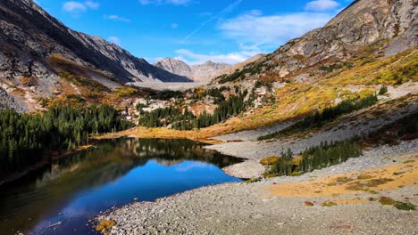 4K-Aerial-Drone-Footage-over-Blue-Lakes-in-Breckenridge-Colorado-Rocky-Mountains-in-Autumn