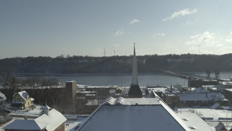 Vista-De-La-Azotea-Nevada-Sobre-El-Centro-De-Stillwater,-Minnesota