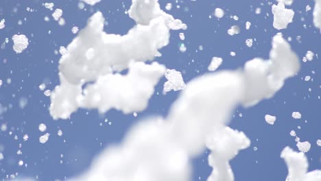 White-foam-falling-from-sky,-small-and-large-pieces