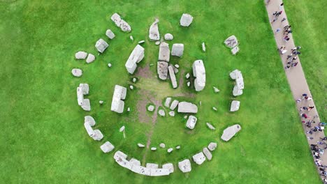 Vogelperspektive-Von-Stonehenge,-Steinskulpturen-In-Grünen-Feldern-Von-England,-Großbritannien