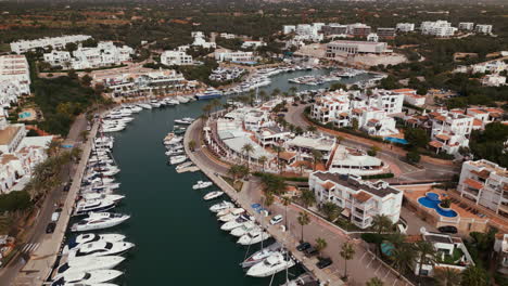 Aerial-view-of-luxury-yachts-in-Cala-D'Or-Marina,-Mallorca