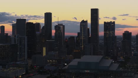 Establishing-drone-shot-of-downtown-Houston-cityscape