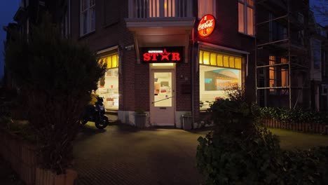 Cafetaria-Star-local-kebab-house-exterior-at-night-in-Velperweg-area-Arnhem