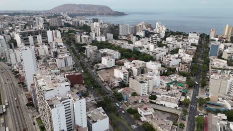 Drone-aerial-footage-of-Lima-the-capital-city-of-Peru-in-south-america-Mireflores-barranca