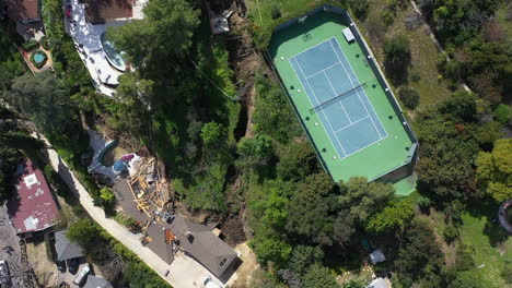 Landslide-in-middle-of-villas,-natural-disaster-in-LA---Birds-eye-aerial-view