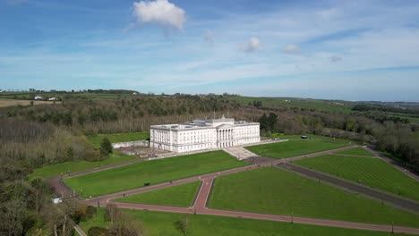 Ultra-wide-shot-of-Stormont,-Belfast-Parliament-Buildings-from-above