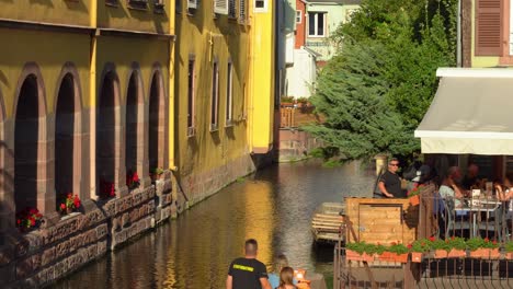 Gondola-Parks-near-Port-in-Water-Canal-in-La-Petite-Venise-in-Colmar