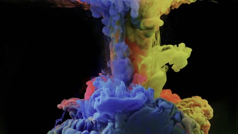 An-acrylic-scene-depicting-water-droplets-on-a-black-background,-with-a-burst-of-multi-colors-resembling-liquid-falling-into-a-transparent-surface