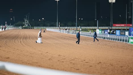 A-view-of-the-dirt-race-track-of-Dubai-Racecourse,-which-is-used-for-horse-racing-in-the-United-Arab-Emirates